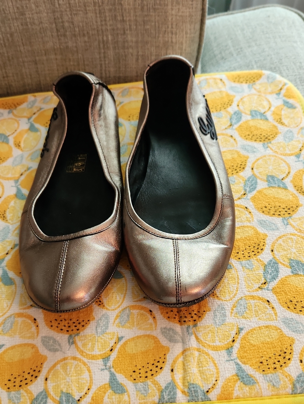 Gucci Metallic Silver PETWER LEATHER Ballet Flats